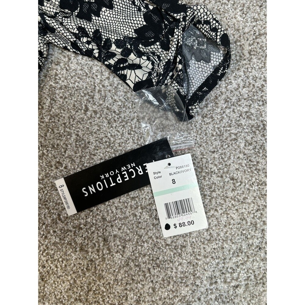 NWT Perceptions‎ New York Blouse Sz 8 Ruffles Chantilly Lace Pattern Black/white - Picture 3 of 7